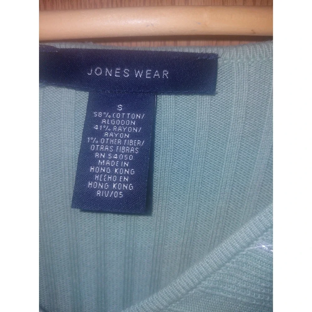 Jones Wear Womens Mint Green Ribbed V-Neck Metallic Stripe Knit Sweater Small - Picture 2 of 4